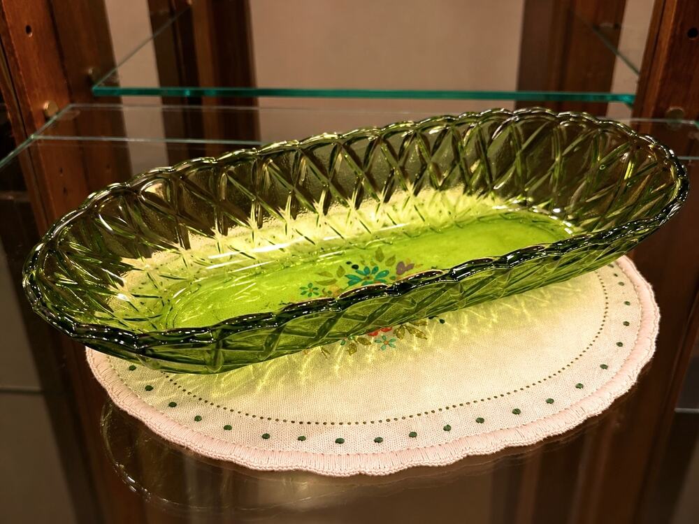 Indiana Glass Celery Dish in Avocado Green
